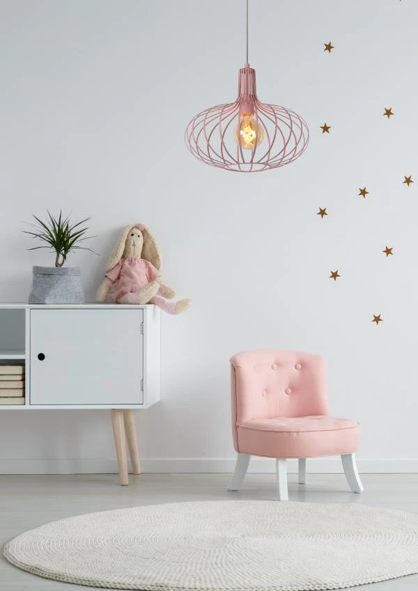 Lucide MERLINA - Hanglamp - Ø 38 cm - 1xE27 - Roze - sfeer 1